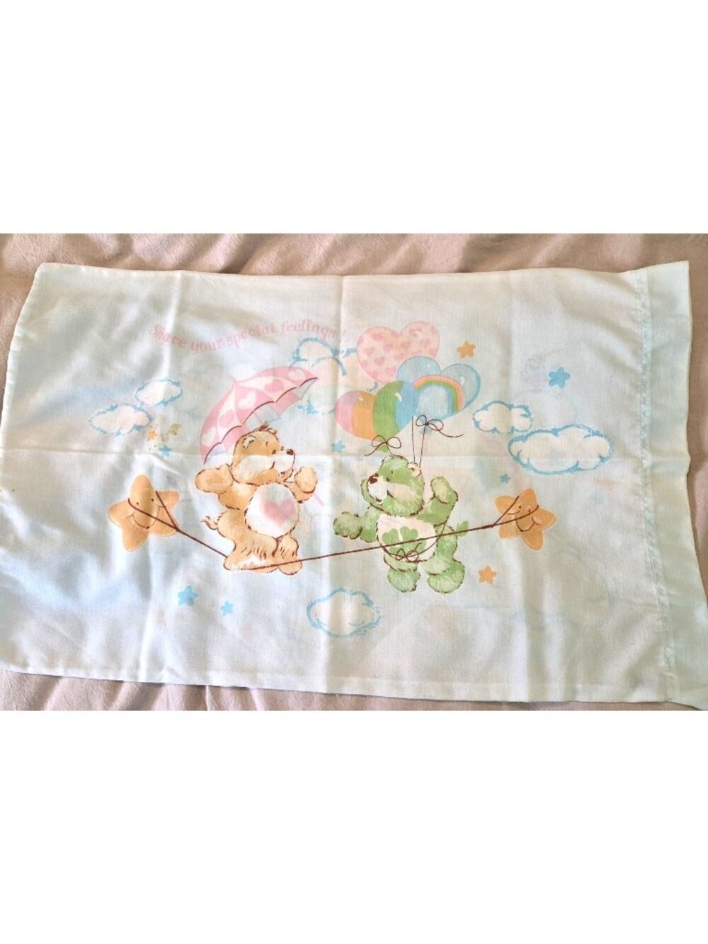 VTG Care Bears Pillowcase 2 sided 80's pastel, preloved